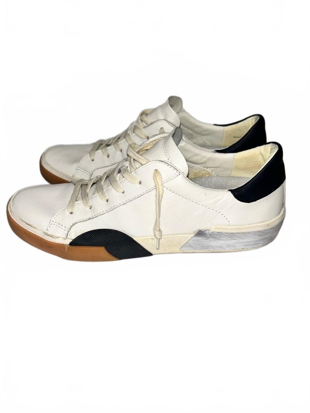 Dolce Vita Zina White Leather Slip-On Sneakers Black & Silver Accents | Size 8.5